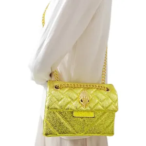 New Fashion Yellow Gold Shiny Metal Small Square Bag Women's Shoulder Bag for Travel Eagle Head Handbags for Women Luxury