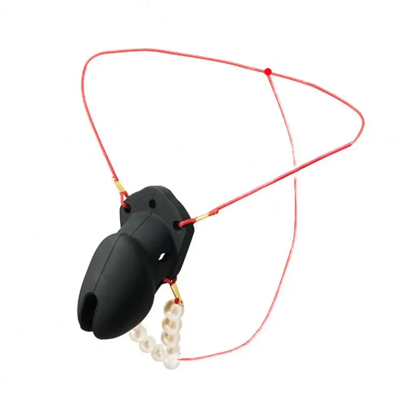 Dispositif de chasteté masculine en silicone noir portable sous-vêtements masculins cage à bite en silicone avec perles ceinture de chasteté à serrure de pénis