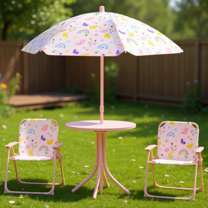 Conjunto de Mesa y Sillas Infantiles para Exteriores con Sombrilla, Diseño Arcoíris Rosa, para Uso en Jardín - Product Image 2