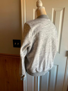 <b>Mens</b> Light Heather Gray Full Zip Knit Bomber Sweatshirt <b>Animal</b> Print Pattern Stand Collar Pocket Design Winter Fleece Fabric - Product Image 2