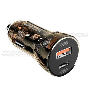Cargador de Coche Transparente con Doble USB de 12V-24V, 30W PD + QC4.0, Carga Súper Rápida para Apple, Huawei, Xiaomi, Oppo, Vivo - Product Image 1