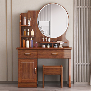 Dazhang Jiaju Solid Wood Dressing <b>Table</b> Walnut Bedroom Makeup Storage Integrated <b>Vanity</b> With <b>Mirror</b> And Stool - Product Image 2