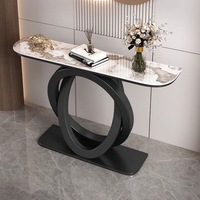 Console d'entrée moderne minimaliste style influenceur avec double anneau, table d'appoint de luxe léger pour hall d'entrée en acier inoxydable plaqué or