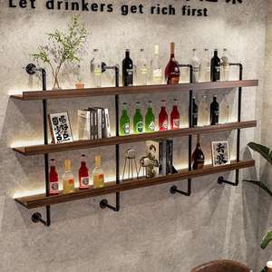 Casier à vin et bibliothèque en bois et fer de style industriel mural pour îlots de cuisine et chariots pour comptoir de bar, restaurant et maison d'hôtes - Product Image 1