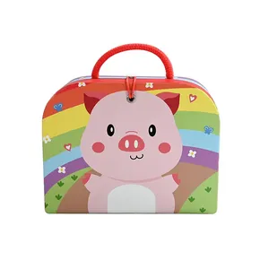 Custom Cute Pig Print Kids Gift <b>Box</b> with Handle, Rainbow Paper Suitcase <b>Box</b> for Children <b>Party</b> - Product Image 1