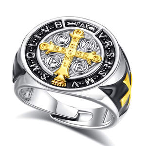 Anneaux ajustables Merryshine en laiton et cuivre, cadeaux, foi ouverte, protection catholique, chrétienne, Jésus, Saint Benoît, pour femmes - Product Image 1