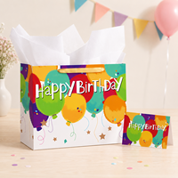 Set Tas Kado Kertas Tema Ulang Tahun Mewah dengan Kartu Ucapan, Kertas Tisu, dan Pita untuk Kemasan Kado Ulang Tahun