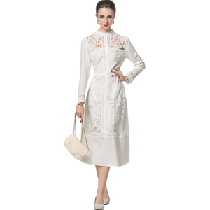 White Business Dress - Elegant Long Sleeve Office Wear