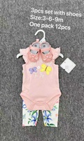 Ensemble de 3 pièces pour bébé unisexe avec body à volants en coton et polyester + leggings + chaussures à paillettes, vêtements pour nourrissons de 3 à 9 mois