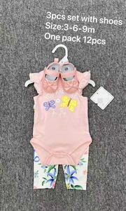 Set di 3 Pezzi Unisex per Neonati con Body Arricciato in Cotone e Poliestere + Leggings + Scarpe Glitterate Abbigliamento per Bambini da 3-9 Mesi - Product Image 4