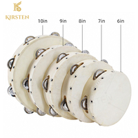 Wholesale Price KIRSTEN CT-4 Musical Teaching Tools Durable Sheepskin Drumhead Single Row Wooden Hand Held Tambourines 6-10 Inch