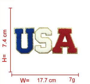 Patchs brodés thermocollants en chenille à bordure argentée avec lettres USA pour la décoration de chapeaux et de vêtements - Product Image 3