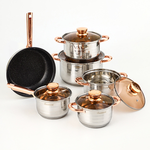 Wholesale 12pcs Nonstick Pot and Pan <strong>Set</strong> Stainless Steel Cookware <strong>Set</strong> Encapsulated Bottom Pans - Product Image 3