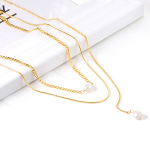 Collar de Cadena Doble con Colgante de Acero Inoxidable Chapado en Oro de 18k para Mujer - Product Image 1
