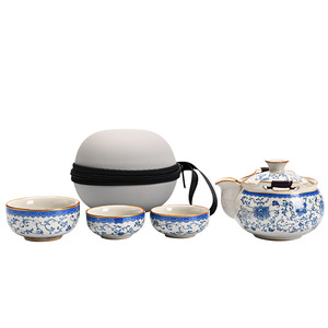 Blue <b>And</b> White Porcelain Travel Tea <b>Set</b> <b>1</b> <b>Teapot</b> 3 <b>Cups</b> Ceramic Portable Outdoor Camping Tea Kit - Product Image 5