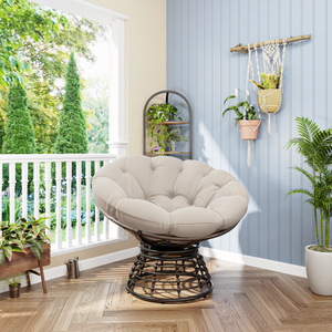 Fauteuil Papasan Ergonomique Confortable en Acier, Pivotant à 360°, Moderne, Portable, pour Extérieur, avec Coussin Épais et Doux, Cadre Marron, Coussin Beige - Product Image 5