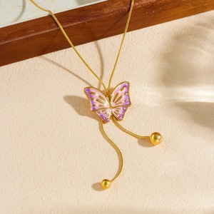 Butterfly Gold Plated Necklace Gradient Purple Pink Tassel Clavicle Chain Daily Wear Gift Jewelry N3993 - Product Image 2