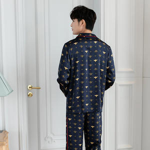 <span class=keywords><strong>Pijamas</strong></span> de noche suaves para <span class=keywords><strong>hombre</strong></span>, ropa de dormir divertida de seda, pantalones de manga larga, cárdigan, conjuntos de dos piezas, novedad de primavera - Product Image 2