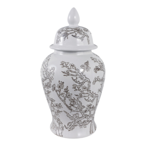 Vaso Decorativo in Ceramica a Forma di Tempio con Fiori di Ciliegio e Coperchio per Arredamento Casa, Camera da Letto, Soggiorno - Product Image 1