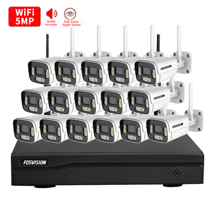 Kit Kamera CCTV 16CH, alat pengintai Video P2p nirkabel wifi sistem kamera keamanan rumah Wifi 5MP, warna penuh dengan audio