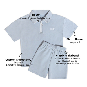 الشركة المصنعة المهنية ملابس الأطفال قصيرة الأكمام شعبية اقتصاص سحاب أعلى هوديي مرونة حزام ملابس الفتيات مجموعات - Product Image 2