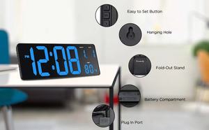 Grande horloge murale numérique de 15.5 pouces avec grand affichage des <span class=keywords><strong>chiffres</strong></span> à LED Jumbo - Product Image 2