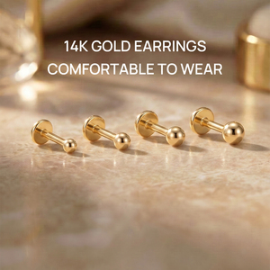 Piercing labret/lèvre minimaliste en or massif 14 carats avec zircon poli et dos plat en titane G23, boucles d'oreilles confortables pour usage quotidien pour femmes - Product Image 1