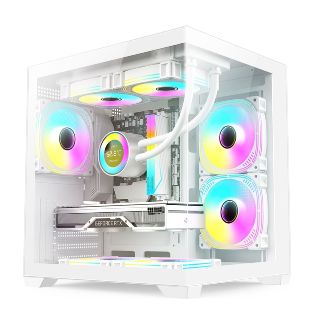ATX Mid Tower Gaming PC Case with Tempered Glass Support 240mm Water Cooling and RGB Fans for Desktop PC