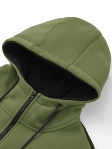 ชุดเสื้อแจ็คเก็ตผู้ชายแบบมีซิประบายอากาศมีฮู้ดและชุดกางเกงวอร์มแบบมีเชือกรูด-ฤดูใบไม้ผลิฤดูใบไม้ร่วง - Product Image 4