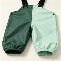 Salopette de pluie imperméable pour enfants en PU, couleur verte, avec bretelles réglables et chevilles élastiques, pour l'extérieur, écologique, OEM