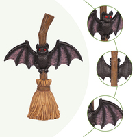 Direkt ab Werk Großhandel Stil 3 Harz-Halloween-Figuren: Besen & Fledermaus, handbemalte Gartenskulptur, Feiertagsdekoration & Geschenk
