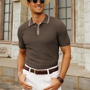 Mens Knitted Breathable Sporty Print for Shirts Short Sleeve Textured Viscose/Polyester Golf - Product Image 3