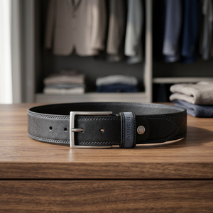 Ceinture décontractée en cuir tanné végétal pleine fleur tamponnée à la main pour hommes avec double couture boucle ardillon en laiton interchangeable - Product Image 1