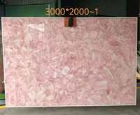 Grande dalle de quartz rose translucide polie, pierre semi-précieuse rose, panneau mural rétroéclairé, comptoir pour villa et hôtel