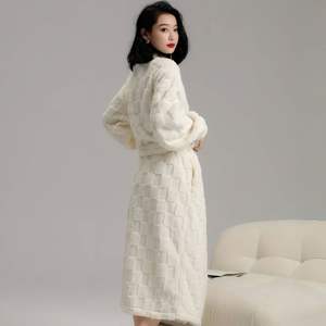 Camisón de franela de lujo para mujer, ropa de dormir gruesa cálida para invierno, transpirable, térmico, sólido, elegante, informal, suave, tela de lana - Product Image 2