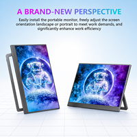 AHXJKA Monitor Portabel Layar Ganda 15,6 Inci 1920x1080 FHD 60Hz dengan Dudukan Terintegrasi Kabel USB-C Tunggal untuk Win dan Mac