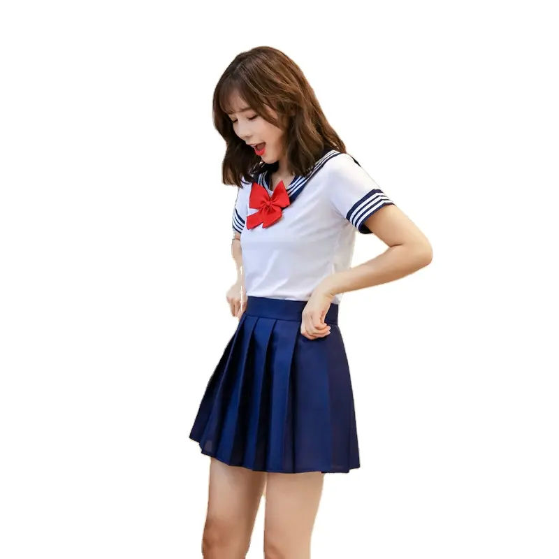 2022女性の制服セクシーなコラージュ学生セーラーパーティーコスプレコスチューム日本の半袖JKスーツ女の子プリーツスカート