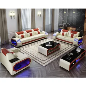 Nhà Máy Giá Phòng Khách Sofa Set Đồ Nội Thất Nhà Genuine Leather Sofa 3 2 1 Ghế Sofa Giường Với Led