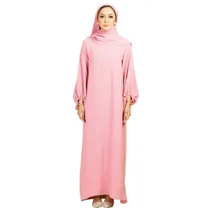 Sipo Eid Mode Effen Abaya Vrouwen Moslim Jurk 2022 Dubai Roze Kaftan Abaya Met Ballon Mouw Islamitische Kleding Jilbab