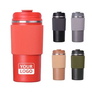 Mug de voyage isotherme en acier inoxydable à double paroi, réutilisable, écologique, avec couvercle en silicone - Product Image 1