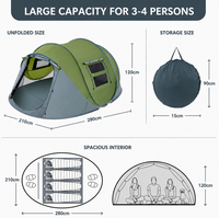 Tenda Camping Otomatis Oxford Lapis Ganda Dua Pintu Tahan Air Satu Kamar Tidur Tempat Berlindung Keluarga Empat Musim Luar Ruangan