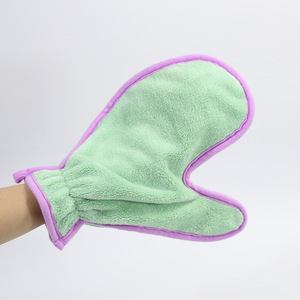 PetIt Pet Drying Glove Microfiber Coral Fleece Green With <b>Pink</b> Trim For Dog Grooming - Product Image 1