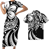 Robe d'été tendance pour femme, motif floral tribal polynésien blanc, élégante, pour fille, sur mesure, grande taille, assortie à une chemise pour homme