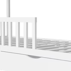 Lit à baldaquin en bois, taille twin, avec tiroirs de rangement pour enfants, design moderne, blanc gris, structure en bois massif - Product Image 2