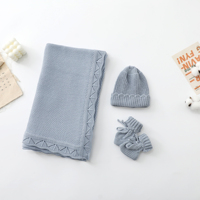 Conjunto de Manta, Gorro y Calcetines de Algodón para Bebé, Tejido Ligero, Portátil, de Alta Calidad, Moderno, Cálido, Suave y Cómodo para Recién Nacidos
