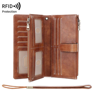RFID rétro grande capacité pochette sac à main imprimé léopard Double fermeture éclair <span class=keywords><strong>porte</strong></span>-<span class=keywords><strong>carte</strong></span> de crédit à la mode trois plis femmes Long portefeuille - Product Image 2