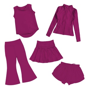 Completo Sportivo Personalizzato per Ragazze: Set 5 Pezzi Giallo con <span class=keywords><strong>Pantaloni</strong></span> a Zampa, Gonna Plissettata, Pantaloncini, Top e Giacca con Zip - Product Image 2