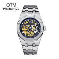 Montres mécaniques squelette pour hommes en gros d'usine, bracelet en acier inoxydable, étanches, lumineuses, avec alarme, à la mode et personnalisables
