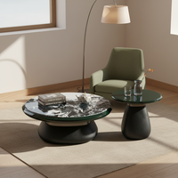 Table basse ronde en marbre vert avocat minimaliste italien, salon, petit espace, meubles de luxe de designer