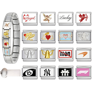 Breloque italienne en acier inoxydable plaqué argent, motif drapeau américain, classique, modulaire, à maillons composable, 9 mm, pour enfants - Product Image 1